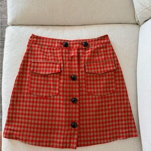 Reserved Red and Tan Checkered A-Line Skirt